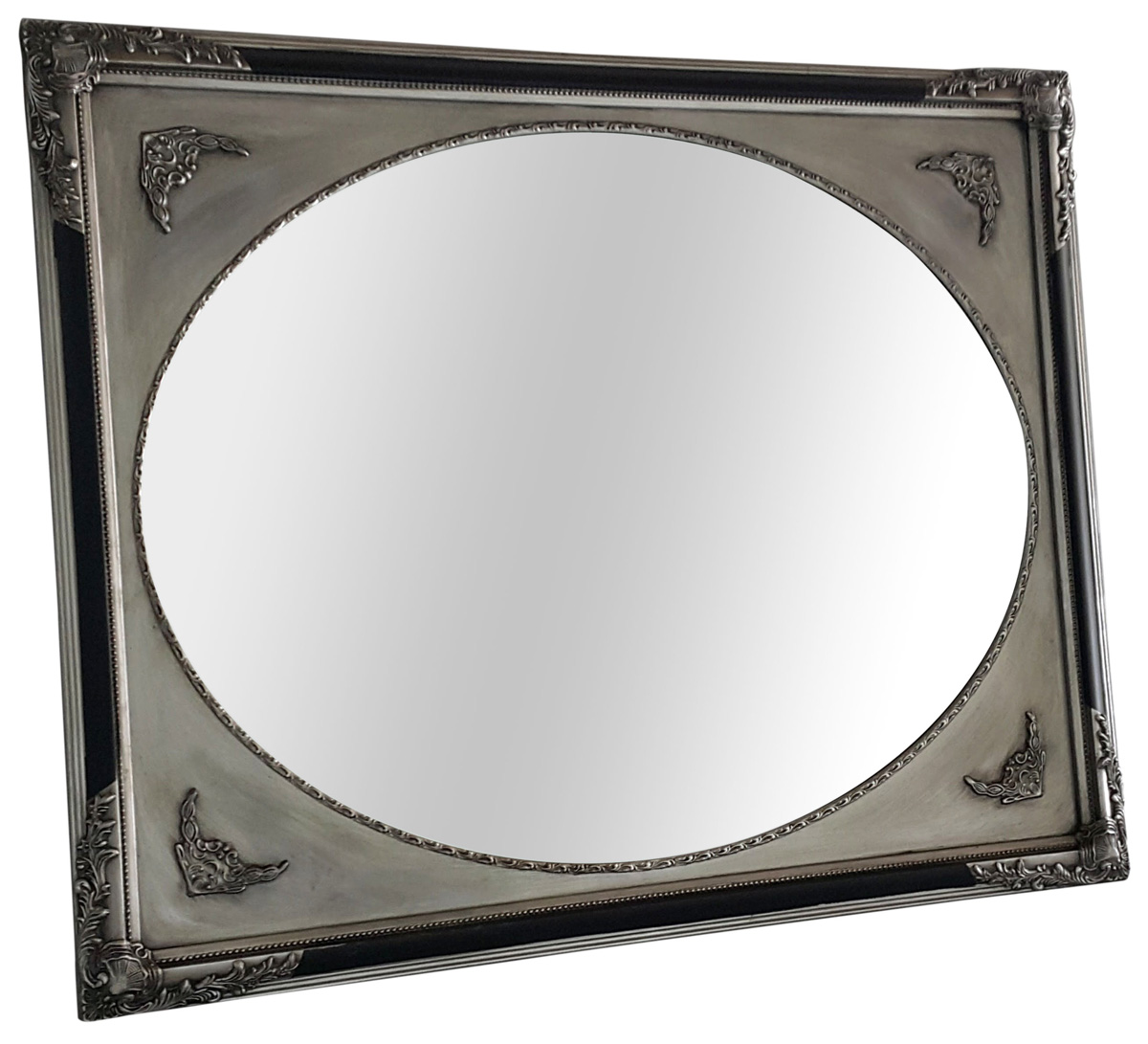 Antique Silver w/Black Frame with Oval Mirror     